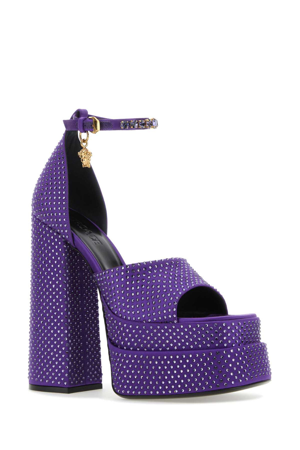 Versace Women Purple Satin Medusa Aevitas Pumps