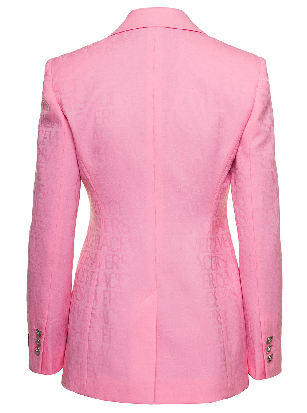 Versace Women Pink Single-Breasted Sports Jacket With Tonal Logo Lettering Print
