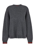 Gucci Women Grey Crewneck Sweater With Web Detail On The Cuffs In Wool And Cashmere Blend