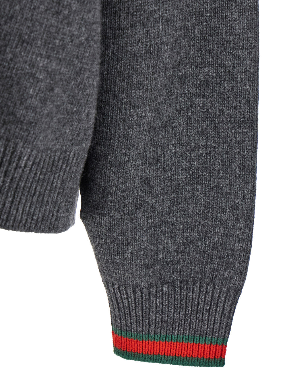 Gucci Women Grey Crewneck Sweater With Web Detail On The Cuffs In Wool And Cashmere Blend