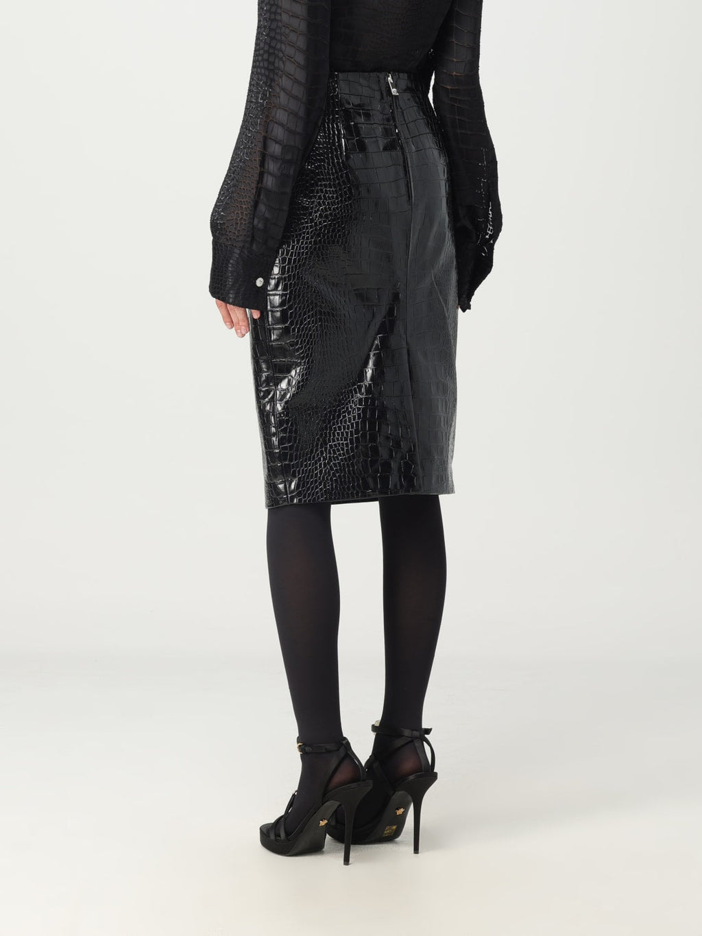 Versace Women Black Leather Skirt