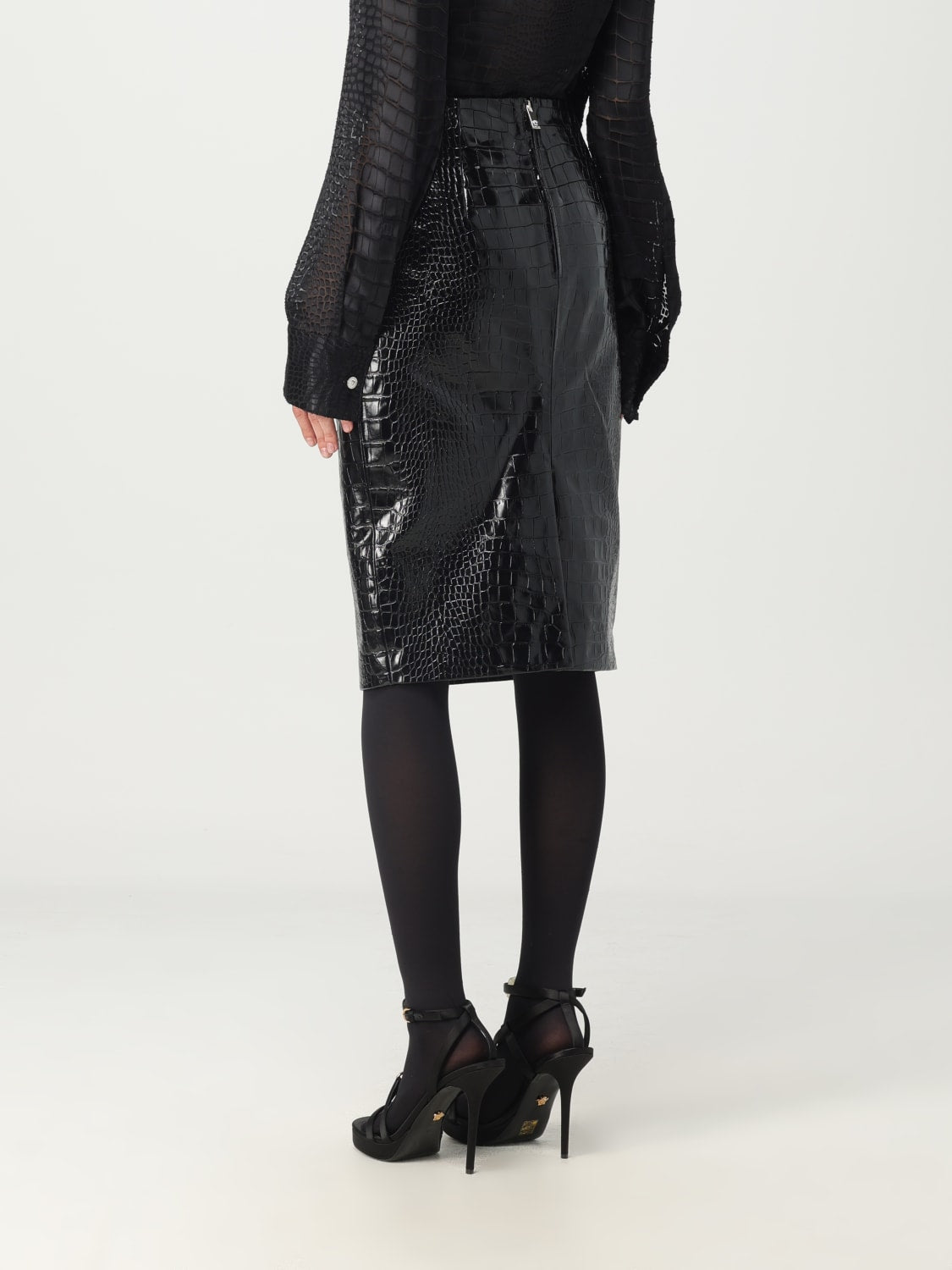 Versace Women Black Leather Skirt